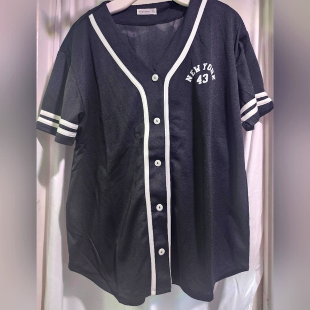 Black and White Button-Up Jersey